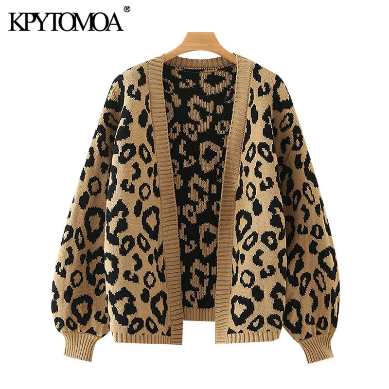 

KPYTOMOA женский 2021 модный Свободный вязаный кардиган с леопардовым принтом свитер с рукавами-фонариками женская верхняя одежда шикарные топы