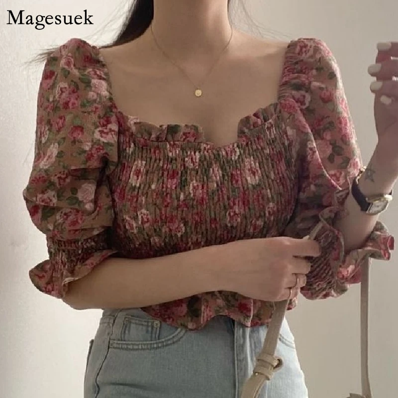 Chic Vintage Korean Floral Print Shirt Woman Slim-Fit Puff Sleeve Top Female Square Collar Chiffon Blouse Women Clothing 14380
Chic Vintage Korean Floral Print Shirt Woman Slim-Fit Puff Sleeve Top Female Square Collar Chiffon Blouse Women Clothing 14380