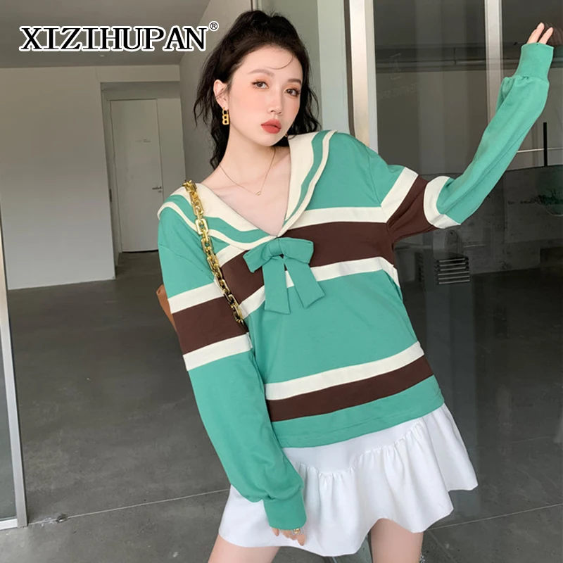 XIZIHUPAN Casual Striped Patchwork Bowknot Women's Sweatshirt Polo Neck Long Sleeve Colorblock Loose Sweatshirts Female 2021 New
XIZIHUPAN Casual Striped Patchwork Bowknot Women's Sweatshirt Polo Neck Long Sleeve Colorblock Loose Sweatshirts Female 2021 New