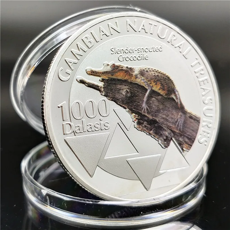 1000 Dalasis Republic of Gambia Painted Silver Specie Gambian Natural Treasures Slender-snouted Crocodile Commemorative Coins
1000 Dalasis Republic of Gambia Painted Silver Specie Gambian Natural Treasures Slender-snouted Crocodile Commemorative Coins