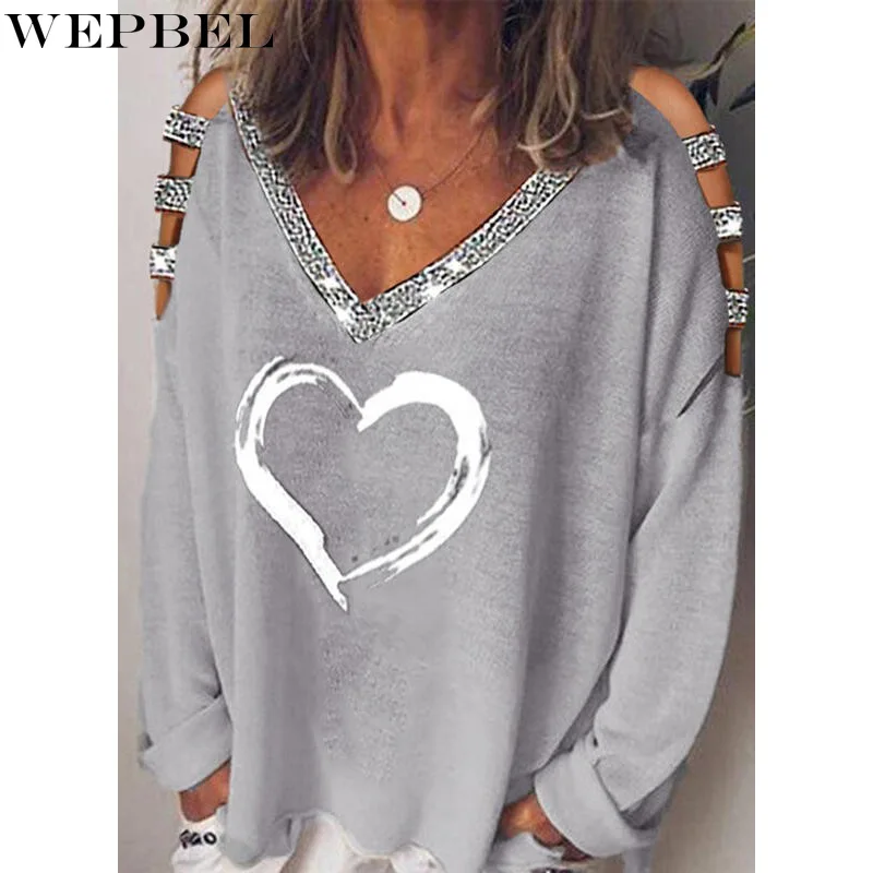 WEPBEL T-shirt Women's Casual Printed Loose Hollow Out T-shirt Autumn Sexy Long Sleeve V-neck Pullover T-shirt Tops
WEPBEL T-shirt Women's Casual Printed Loose Hollow Out T-shirt Autumn Sexy Long Sleeve V-neck Pullover T-shirt Tops
