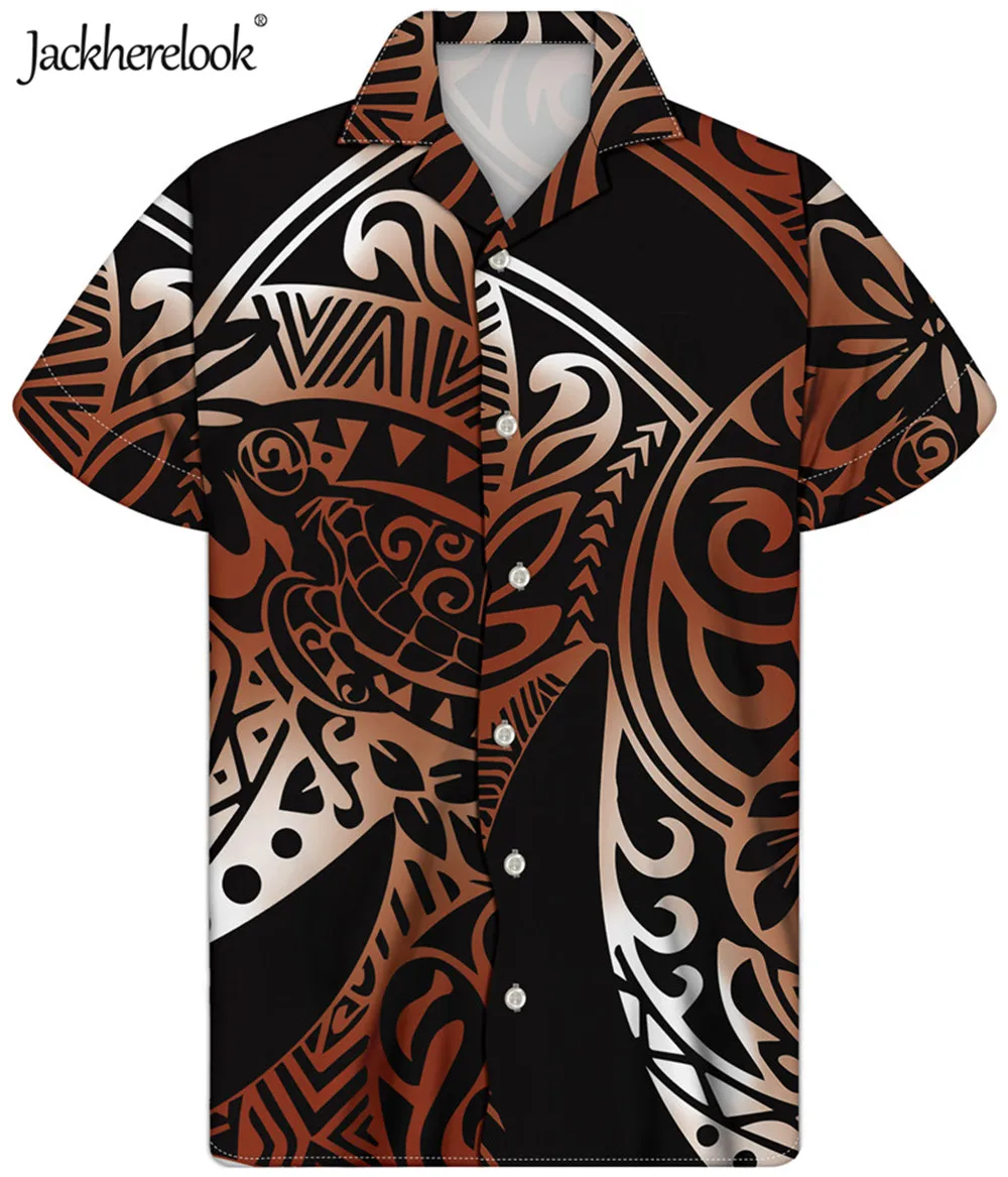 

Jackherelook Gradient hawaii Top Shirts Polynesian Tribal Samoa Brand Design Summer Short Sleeved Clothes Shirt Camisa Hombre