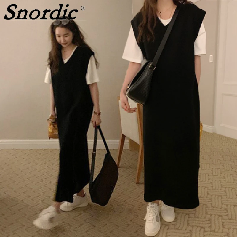 2021 Women Autumn V Neck Long Sleeveless Sweater Dress Loose Knitted Tank Dresses Maxi Pullover Jumpers
2021 Women Autumn V Neck Long Sleeveless Sweater Dress Loose Knitted Tank Dresses Maxi Pullover Jumpers