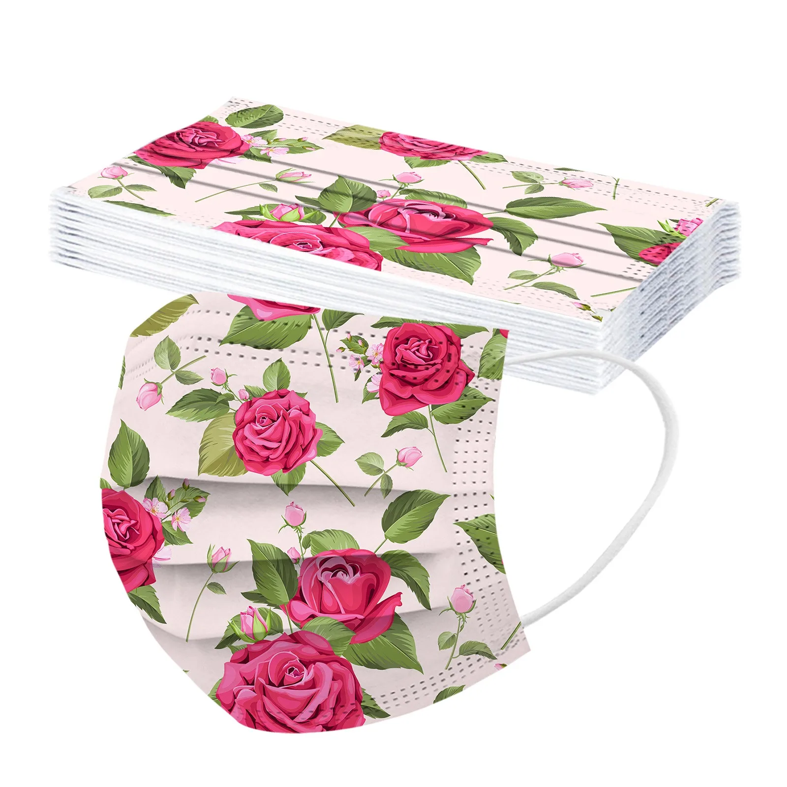 10pc Fashion Floral Disposable Masks Women 3-layers Protection Mouth Mask Breathable Adjust Mouthmask Party Decoration Masque |