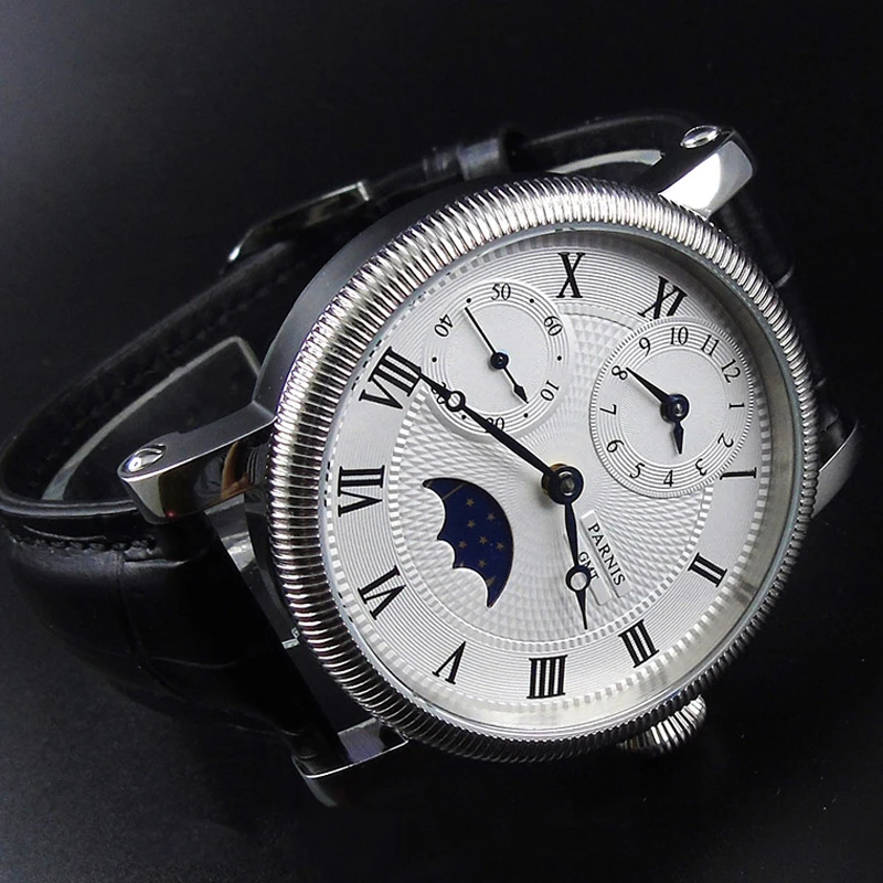 Parnis 42mm Handwind Mechanical Watch Men Wrist Stainless Steel Case Leather Strap Waterproof GMT Moon Phase Wristwatch Men
Parnis 42mm Handwind Mechanical Watch Men Wrist Stainless Steel Case Leather Strap Waterproof GMT Moon Phase Wristwatch Men