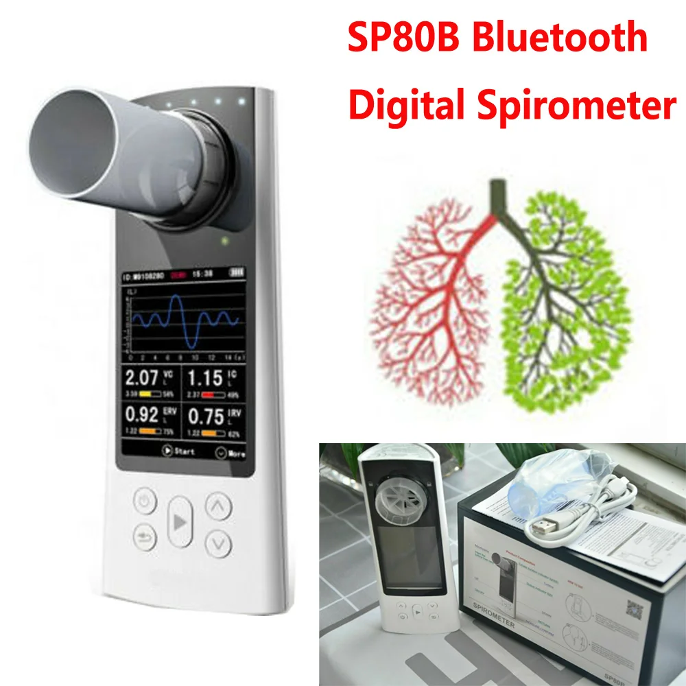 SP80B Bluetooth Digital Spirometer Color Display Lung Function Breathing Pulmonary Diagnost USB Portable Medical Device Software
SP80B Bluetooth Digital Spirometer Color Display Lung Function Breathing Pulmonary Diagnost USB Portable Medical Device Software