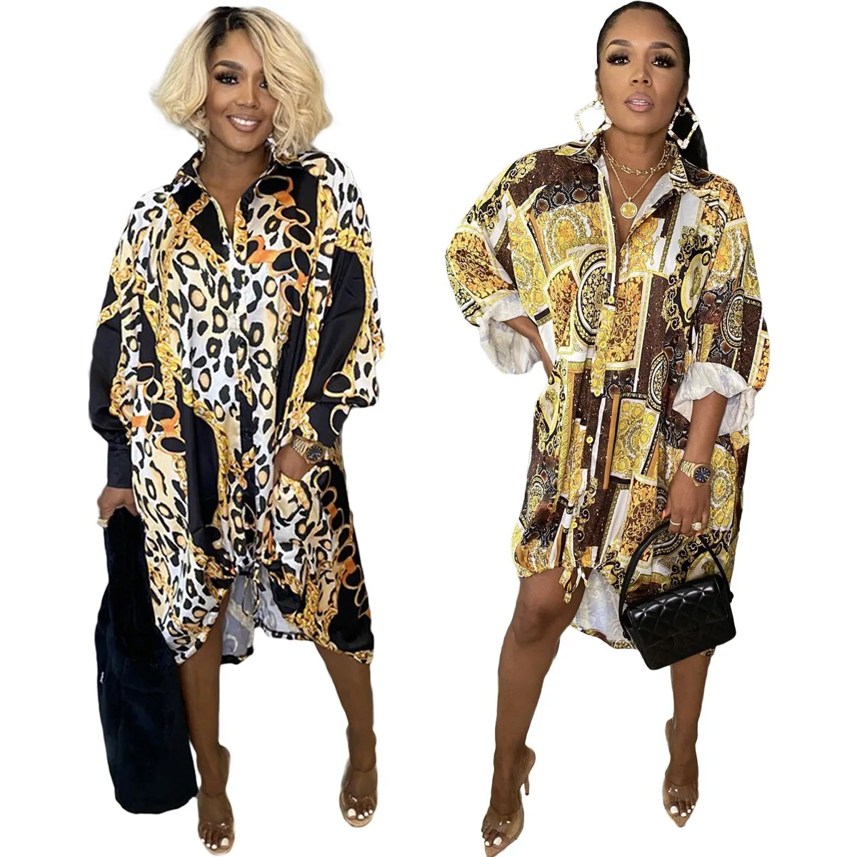 Autumn New Women Vintage Loose Leopard Printed Turn-down Collar Loose Waist Shirt Dress
Autumn New Women Vintage Loose Leopard Printed Turn-down Collar Loose Waist Shirt Dress