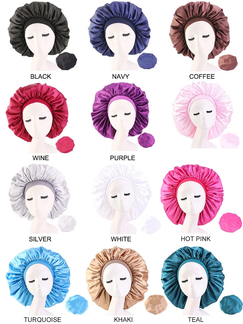 100 pcs/lot customized Satin Bonnet Cap Solid Color Turban Chemo Hat Women Wide Elastic Band Solid Night Sleep Beanies
100 pcs/lot customized Satin Bonnet Cap Solid Color Turban Chemo Hat Women Wide Elastic Band Solid Night Sleep Beanies