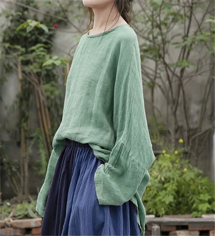 Summer light and breathable ramie T-shirt women's loose solid color front short back long simple long sleeve clothes
Summer light and breathable ramie T-shirt women's loose solid color front short back long simple long sleeve clothes