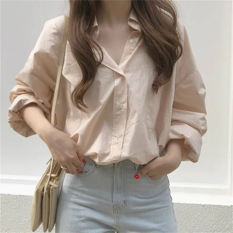 

HziriP Pink Streetwear Chic Fashion New Gentle Office Lady 2020 Elegance Women Basic All-Match Comfortable Brief Solid Shirts