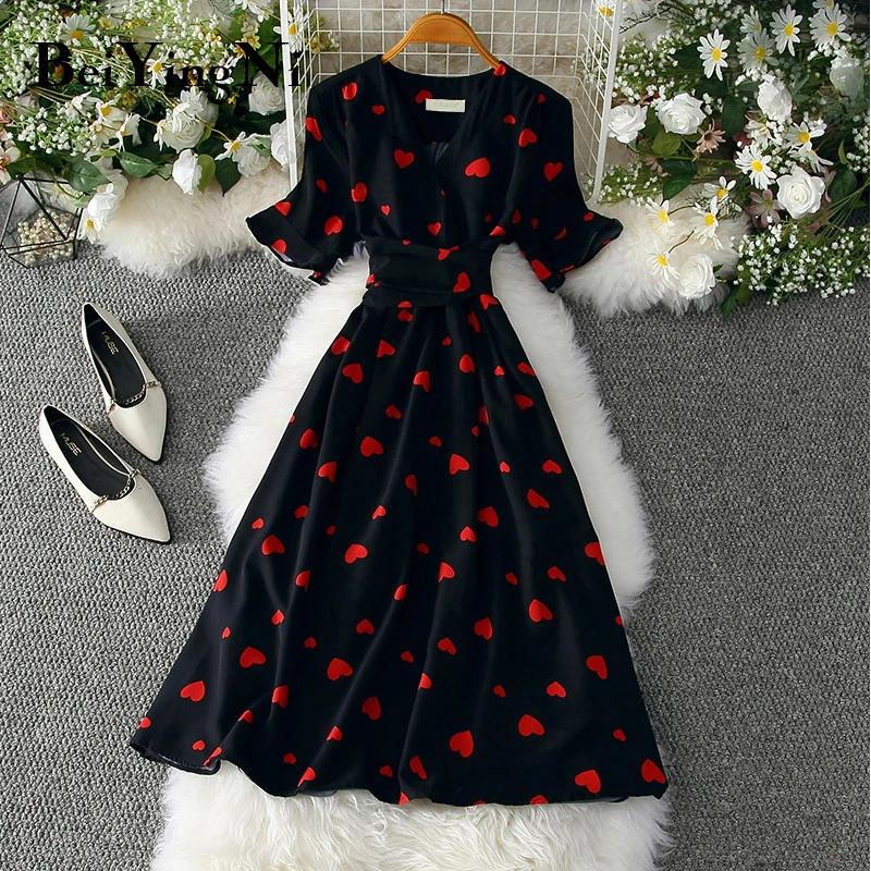 Beiyingni Summer French Dress Woman Heart Printed Sashes V-neck Elegant Party Luxury Plus Size Womens Dresses Leisure Robe Femme
Beiyingni Summer French Dress Woman Heart Printed Sashes V-neck Elegant Party Luxury Plus Size Womens Dresses Leisure Robe Femme