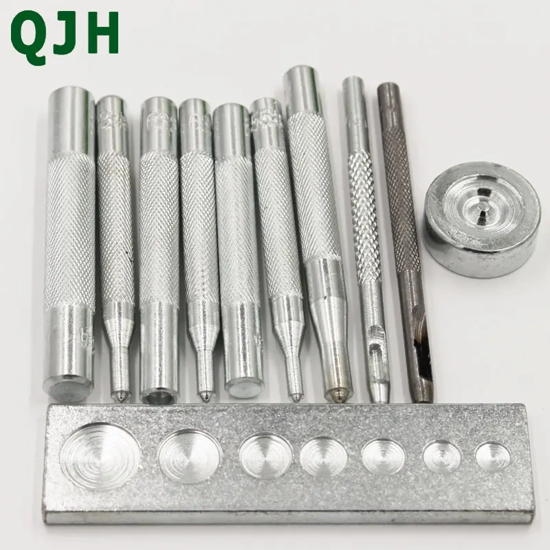 QJH 11PCS/set Metal Leather Craft Tool Die Hole Punch Snap Fastener Installation Kit Rivet Setter Base Set For DIY Leathercraft
QJH 11PCS/set Metal Leather Craft Tool Die Hole Punch Snap Fastener Installation Kit Rivet Setter Base Set For DIY Leathercraft