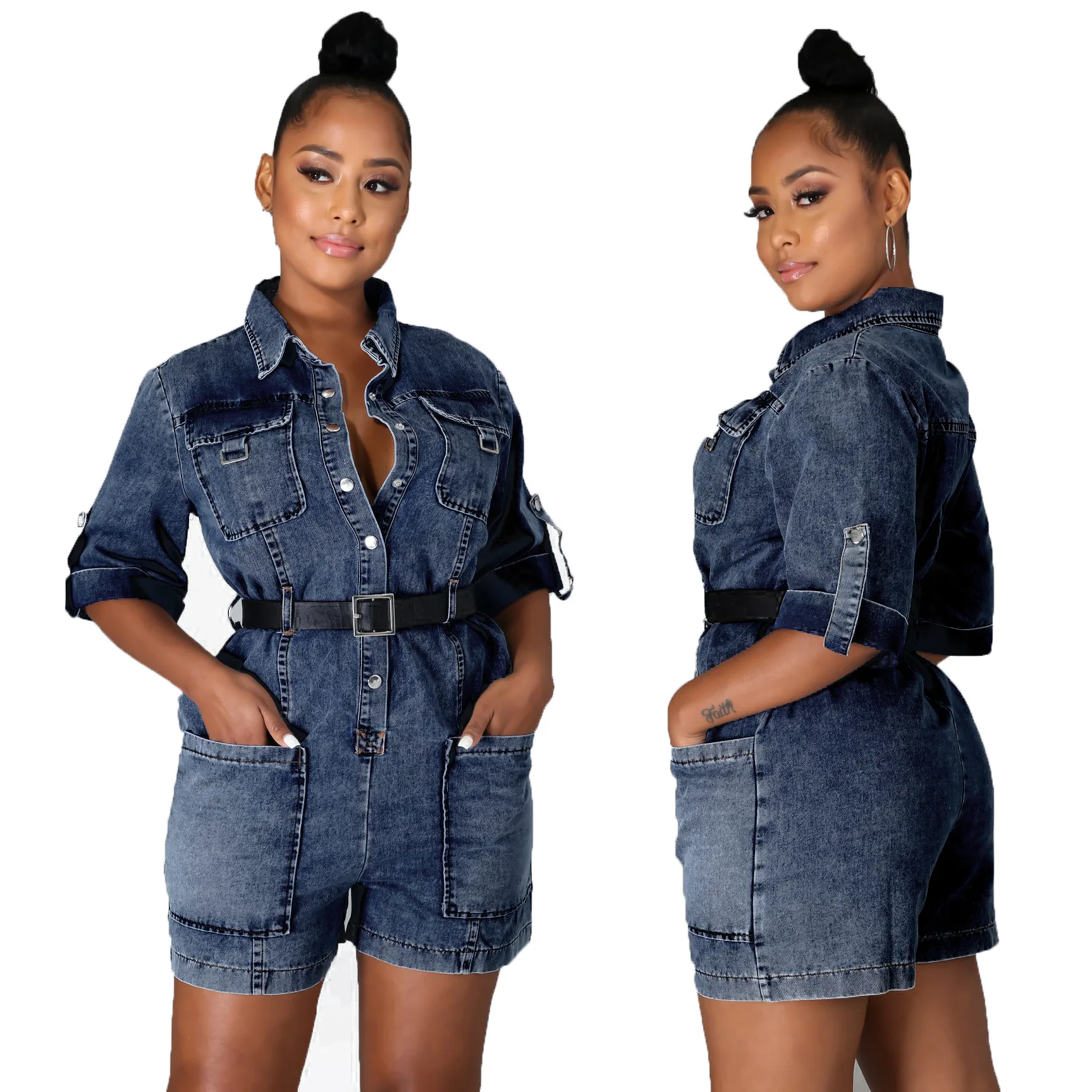 Denim Rompers Womens Jumpsuit Shorts Fashion Turn Down Collar Short Sleeve Big Pockets Denim Playsuits Macacao Feminino Curto
Denim Rompers Womens Jumpsuit Shorts Fashion Turn Down Collar Short Sleeve Big Pockets Denim Playsuits Macacao Feminino Curto
