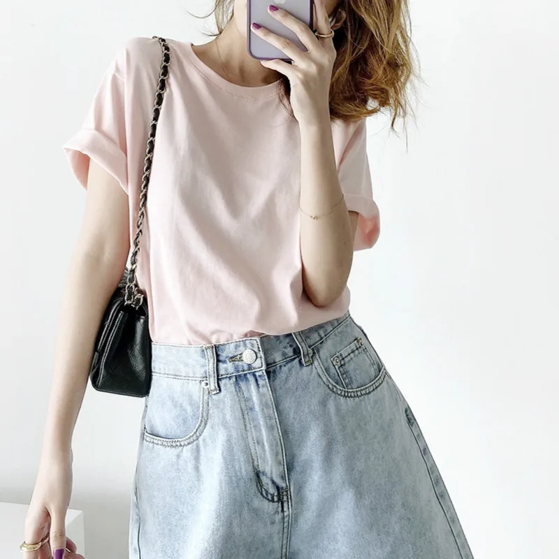 Tops Casual T Simple solid color casual short sleeve loose Woman's clothes DM001
Tops Casual T Simple solid color casual short sleeve loose Woman's clothes DM001