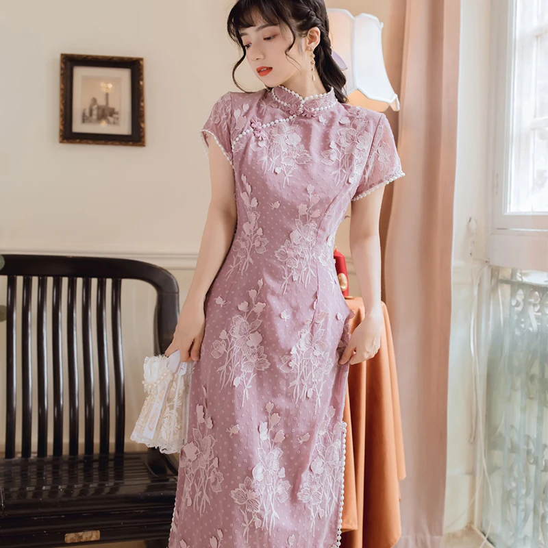 Женское винтажное платье-Ципао, элегантное облегающее платье с вышивкой в китайском стиле, длинное платье с цветочным принтом и жемчужинами, лето 2022 
Женское винтажное платье-Ципао, элегантное облегающее платье с вышивкой в китайском стиле, длинное платье с цветочным принтом и жемчужинами, лето 2022