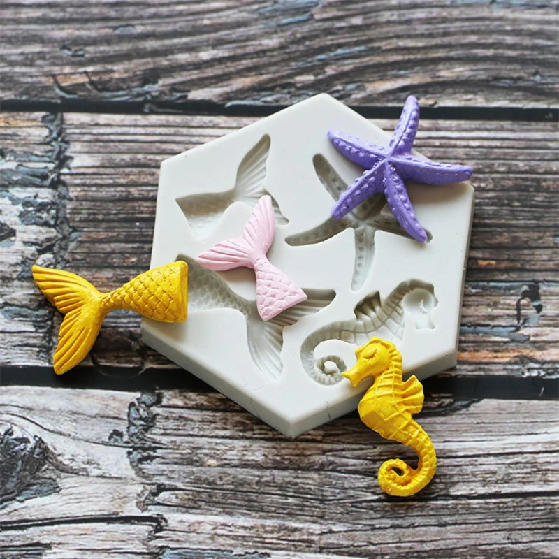 

Ocean Cake Mousse Decors Fondant Mermaid Tail Starfish Seahorse Chocolate Silicone Material Mold Epoxy Moulds for Baking hot