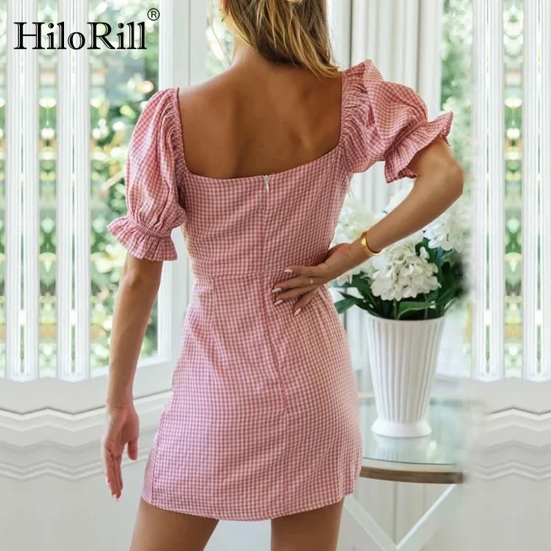 HiloRill Women Sweet Plaid Mini Dresses Summer Bow Tie Hollow Out Sexy Beach Dress Deep V Neck Ruffle Short Sleeve Holiday Dress
HiloRill Women Sweet Plaid Mini Dresses Summer Bow Tie Hollow Out Sexy Beach Dress Deep V Neck Ruffle Short Sleeve Holiday Dress