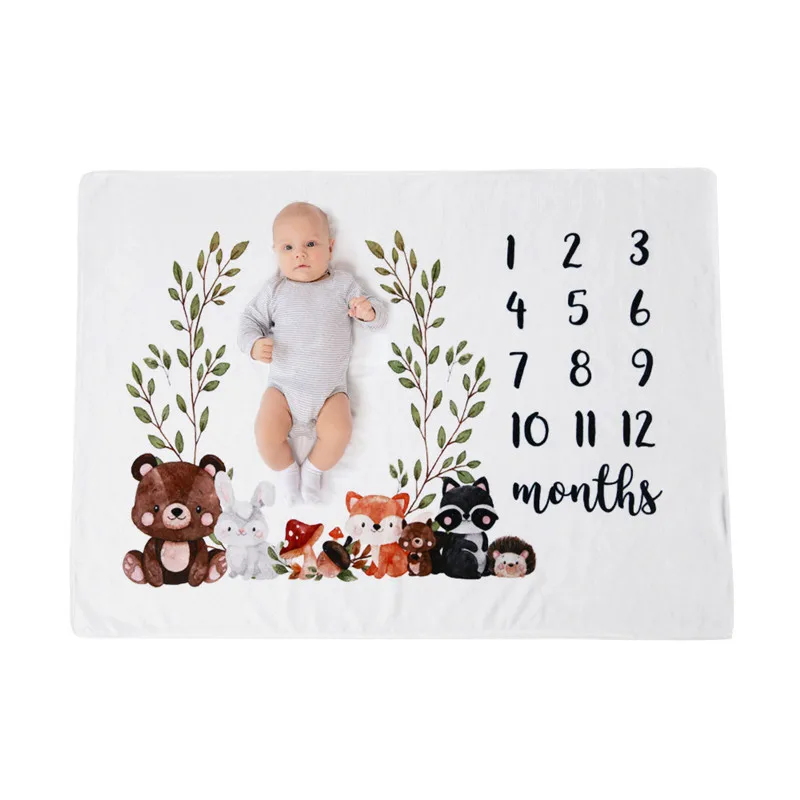 

Infant Baby Milestone Flannel Blanket 100x75cm Newborn Photography Prop Bath Towel Baby Play Mats Carpet Baby Photo Milestone