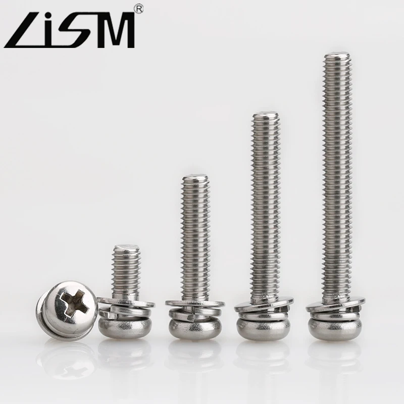 LISM 304 Stainless Steel Combination Screw Round Head Triple Combination Crew Cross Pan Head Flat Spring Gasket M2-M10
LISM 304 Stainless Steel Combination Screw Round Head Triple Combination Crew Cross Pan Head Flat Spring Gasket M2-M10