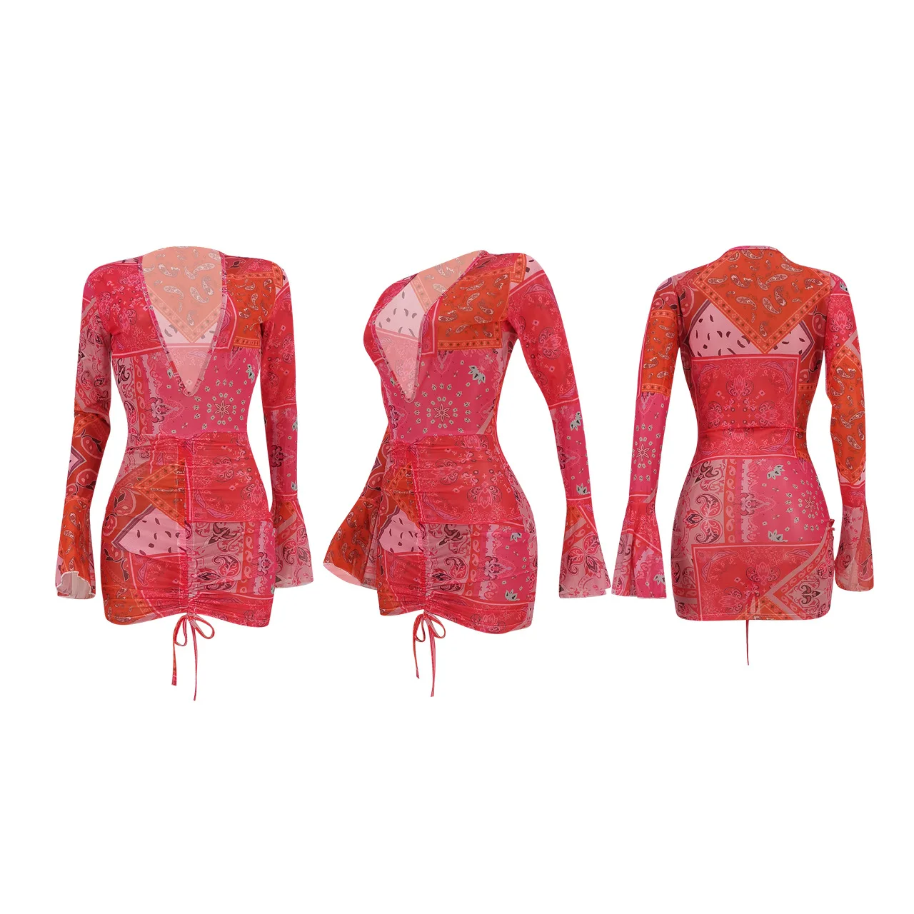 Summer Print See Through Drawstring Sexy Party Dress Women Flare Long Sleeve Bandage Mini Dress Streetwear Beach Dresses
Summer Print See Through Drawstring Sexy Party Dress Women Flare Long Sleeve Bandage Mini Dress Streetwear Beach Dresses