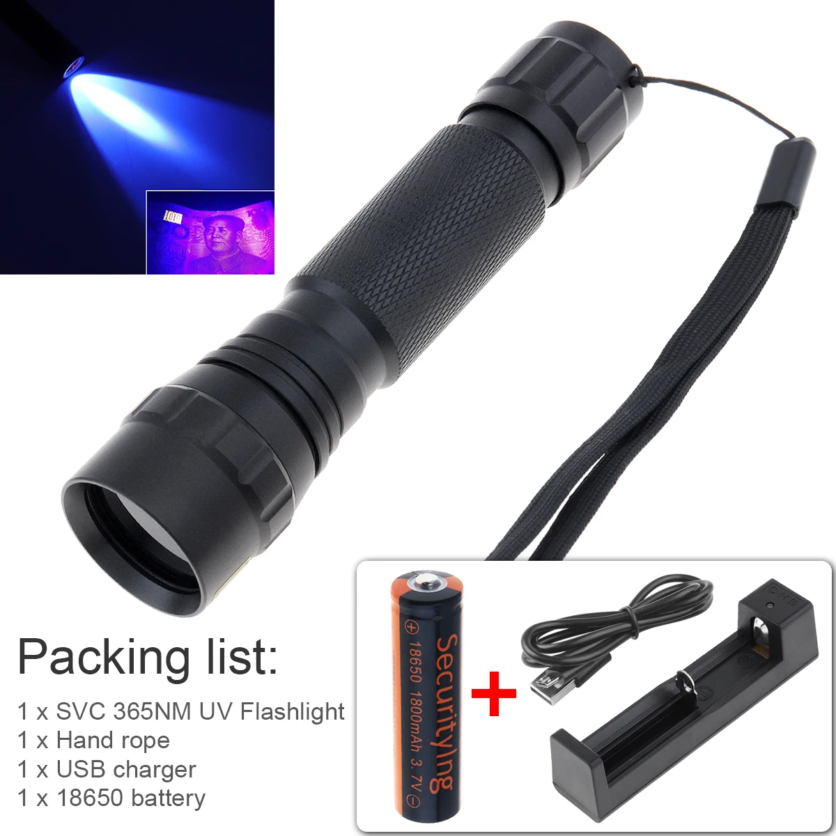 501B UV 365nm Flashlight 10W Waterproof Ultra Violet Light Support USB Charger 18650 Battery for Money Detector/ Hunting Torch
501B UV 365nm Flashlight 10W Waterproof Ultra Violet Light Support USB Charger 18650 Battery for Money Detector/ Hunting Torch