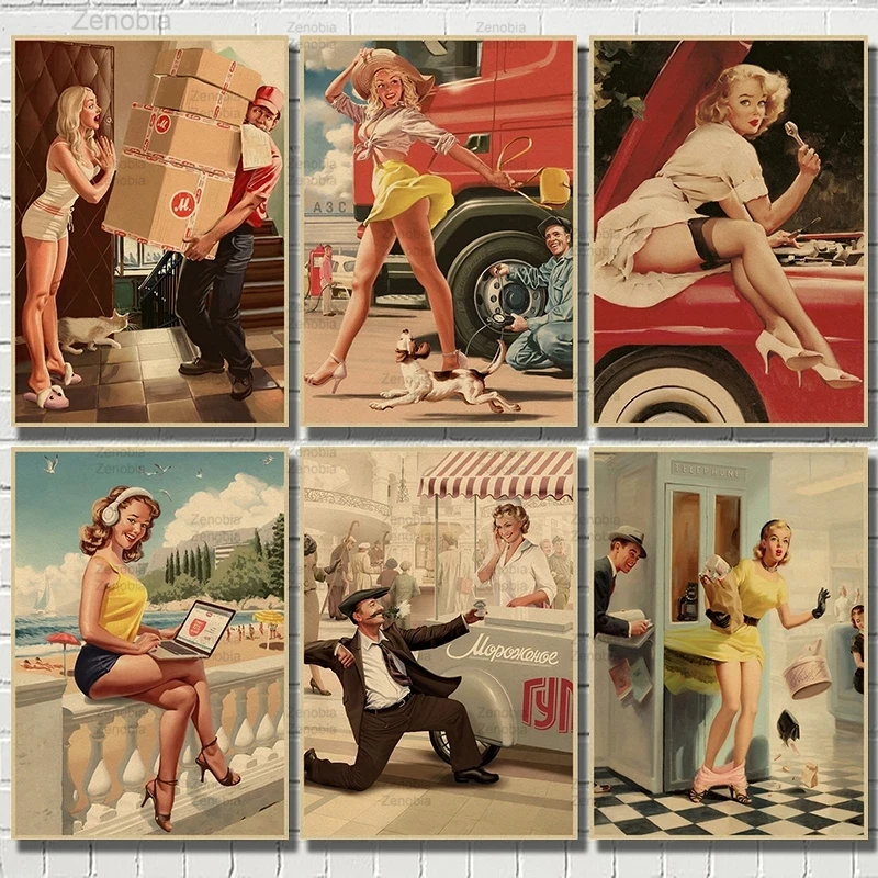 Sexy Girl Vintage Canvas Painting Vintage Kraft Paper Poster Wall Art Bar Pub Club Decoration Man Cave Retro Hd Print Home Decor
Sexy Girl Vintage Canvas Painting Vintage Kraft Paper Poster Wall Art Bar Pub Club Decoration Man Cave Retro Hd Print Home Decor