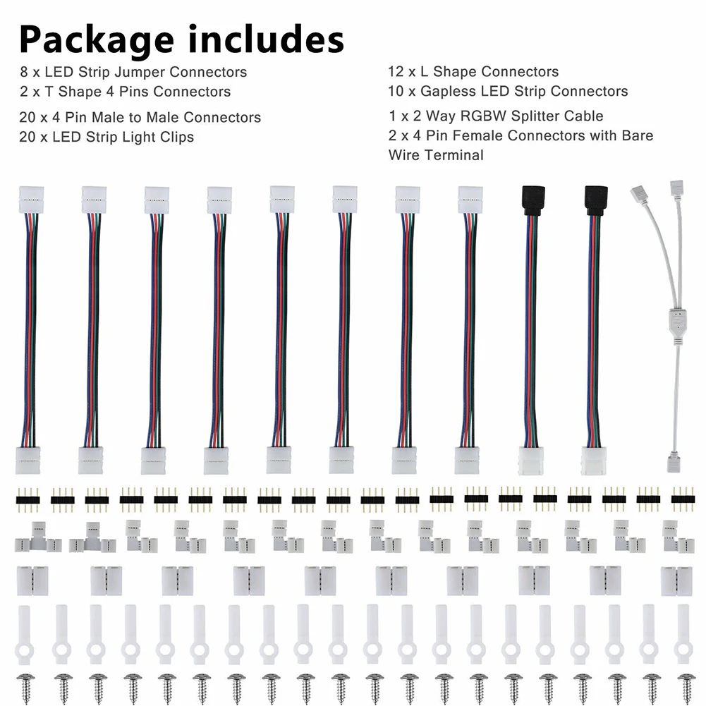 75Pcs/Set 5050 4 Pins RGB LED Connector Plug Power Splitter Cable Needle Connector Accessories Kit Wire For RGB Led Strip Light
75Pcs/Set 5050 4 Pins RGB LED Connector Plug Power Splitter Cable Needle Connector Accessories Kit Wire For RGB Led Strip Light
