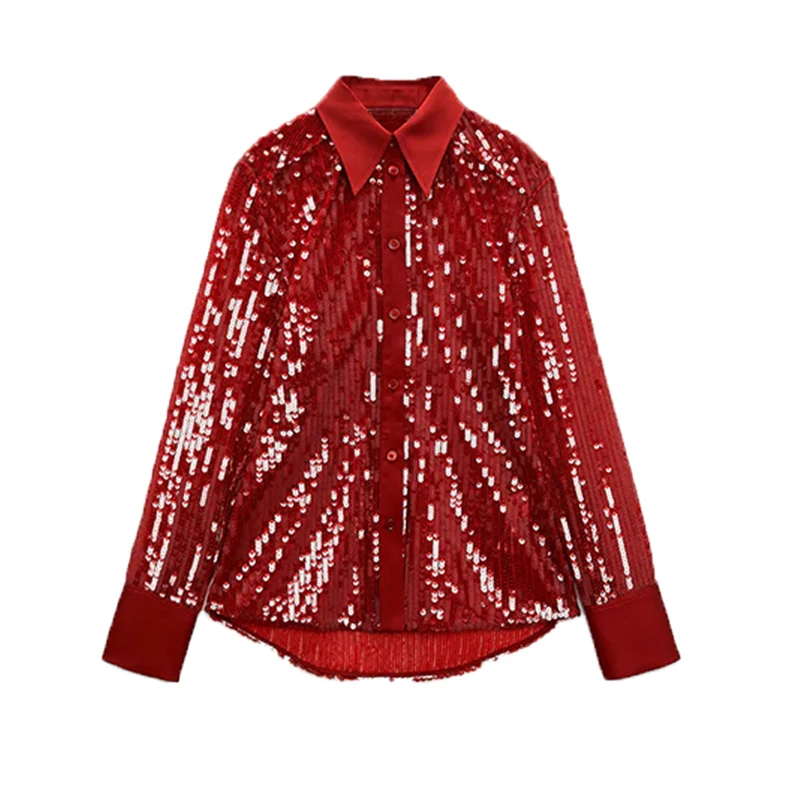 Women Sequins Blouse Fashion Turn Down Collar Streetwear Shirt 2021 Spring Autumn Long Sleeve Buttons Casual Tops Female
Women Sequins Blouse Fashion Turn Down Collar Streetwear Shirt 2021 Spring Autumn Long Sleeve Buttons Casual Tops Female