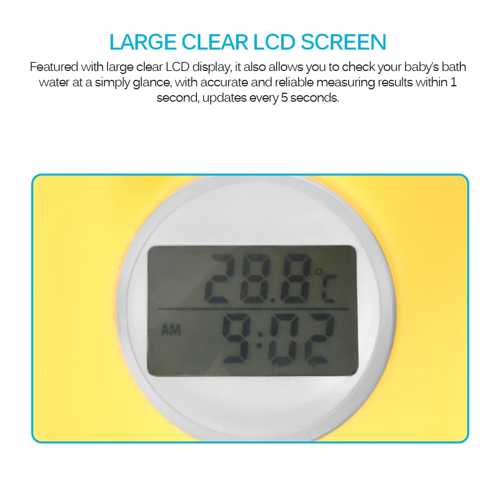 IP67 Waterproof Baby Bath Thermometer Digital Floating Bath Yellow Duck Toy with LED Warning Alarm For Bathtub Swimming Pool
IP67 Waterproof Baby Bath Thermometer Digital Floating Bath Yellow Duck Toy with LED Warning Alarm For Bathtub Swimming Pool