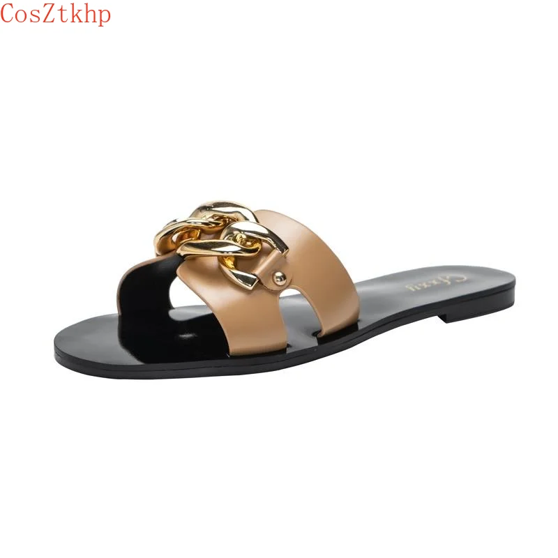 New Ladies Slippers 2021 Summer Slides Fashion Black Metal Chain Decorated Flat Round Toe Women Slides Female Beach Shoes
New Ladies Slippers 2021 Summer Slides Fashion Black Metal Chain Decorated Flat Round Toe Women Slides Female Beach Shoes
