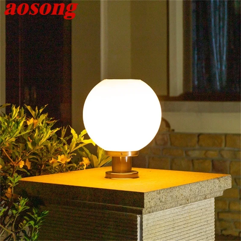 

AOSONG Outdoor Solar Modern Wall Light LED Globe Shade Waterproof Pillar Post Lamp Fixtures for Home