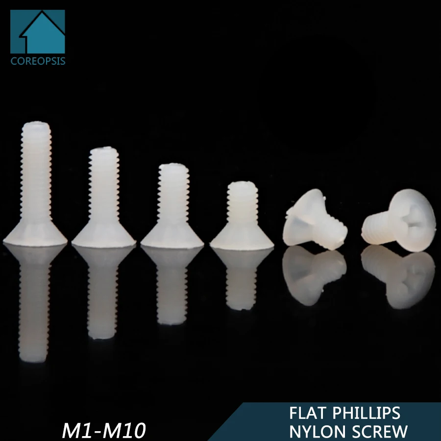 M2 M2.5 M3 M4 Nylon Flat Head Cross Recessed Machine Screw Countersunk Plastic Phillips Head Metric Bolts White Length 4mm-25mm
M2 M2.5 M3 M4 Nylon Flat Head Cross Recessed Machine Screw Countersunk Plastic Phillips Head Metric Bolts White Length 4mm-25mm