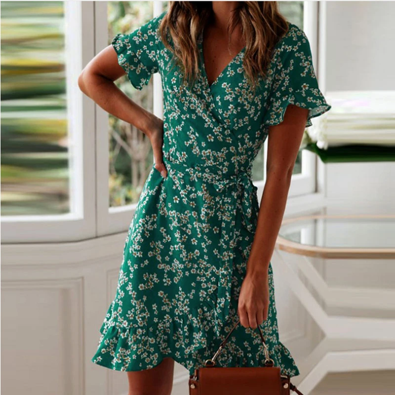 temperament women dresses summer Fashion V-neck Ruffle Dress Short sleeve floral boho vestidos
temperament women dresses summer Fashion V-neck Ruffle Dress Short sleeve floral boho vestidos