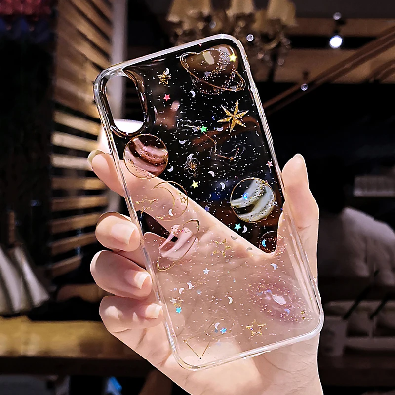 Силиконовый чехол для iPhone 11 Pro Max X XS XR SE 8/7/6/6S Plus прозрачный с блестками|Бамперы| |