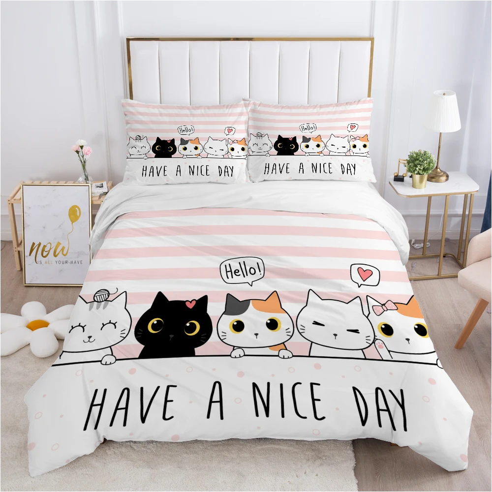 

Children Bedding set for Kids Baby Child Girls boy140x200 Single Quilt/Comfortable/Duvet Cover Set Bed Linens Cute Cat