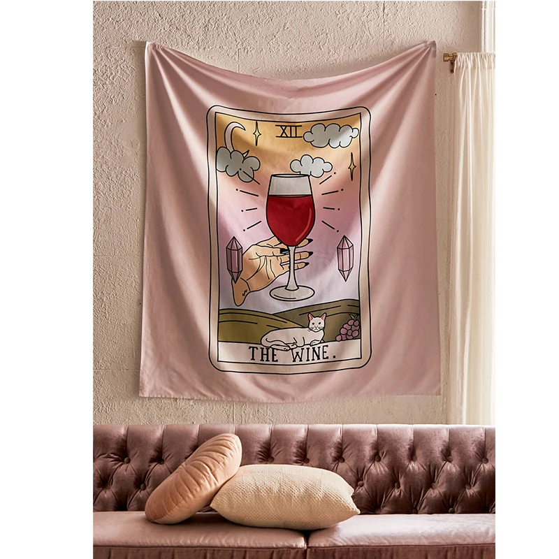 

Tarot Wall Tapestry Hippie Witchcraft Cat Divination Sun Wall Hanging Pink Mandala Tapestries Cloth Rome Home Decor Background