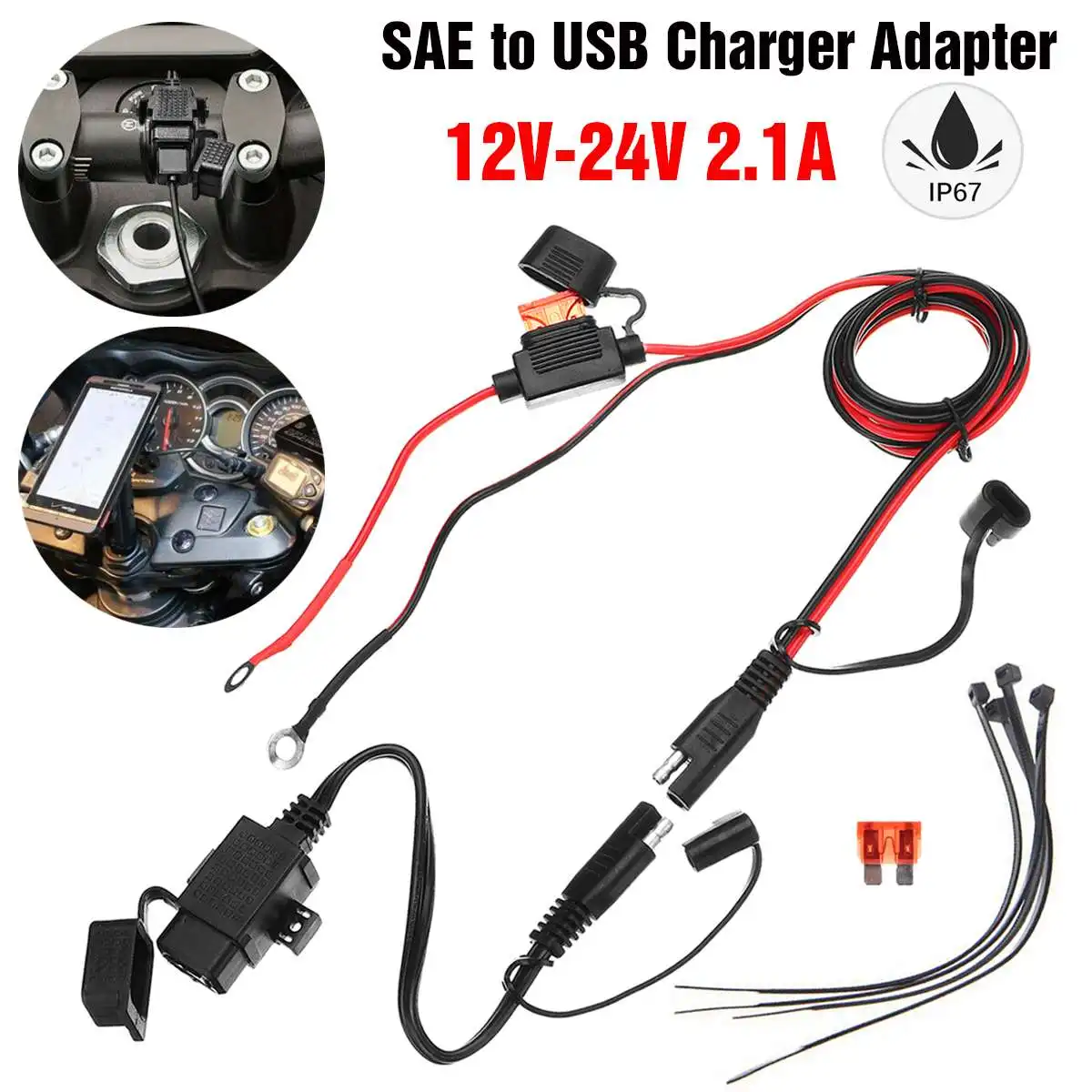 Переходник SAE на USB для мотоцикла, Встроенный предохранитель, водонепроницаемость 2,1 А, быстрая зарядка для телефона, GPS, планшетов, мотоцикло...
Переходник SAE на USB для мотоцикла, Встроенный предохранитель, водонепроницаемость 2,1 А, быстрая зарядка для телефона, GPS, планшетов, мотоцикло...