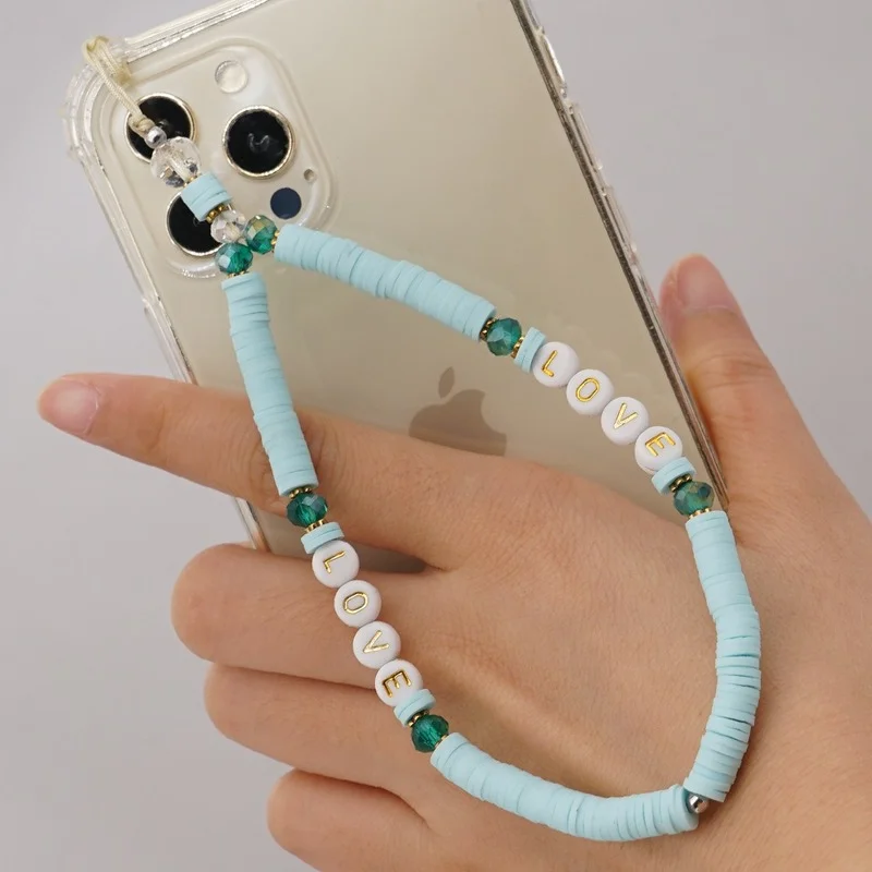 2021 Mobile Strap Phone Charm Heishi Clay Beaded Phone Chain Geometric letter LOVE Telephone Jewelry For Women Anti-Lost Lanyard
2021 Mobile Strap Phone Charm Heishi Clay Beaded Phone Chain Geometric letter LOVE Telephone Jewelry For Women Anti-Lost Lanyard