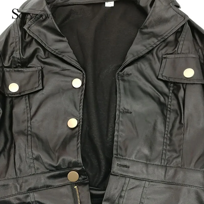 Black PU Leather Long Sleeve Playsuit Gothic Fake Pockets Short Jumpsuit Streetwear Buttom Zipper Romper Punk Overall Plus Size
Black PU Leather Long Sleeve Playsuit Gothic Fake Pockets Short Jumpsuit Streetwear Buttom Zipper Romper Punk Overall Plus Size