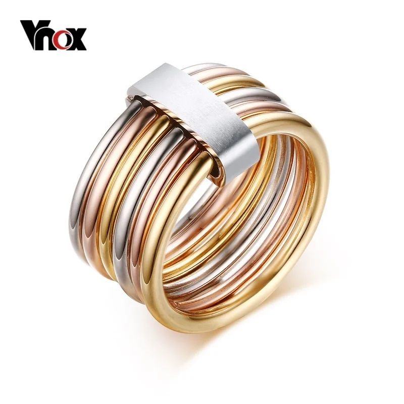 Vnox Fashion 6 Plain Bands Interlocked Stacked Wide Statement Cocktail Rings for Women Three Colors Femme Ring Set
Vnox Fashion 6 Plain Bands Interlocked Stacked Wide Statement Cocktail Rings for Women Three Colors Femme Ring Set