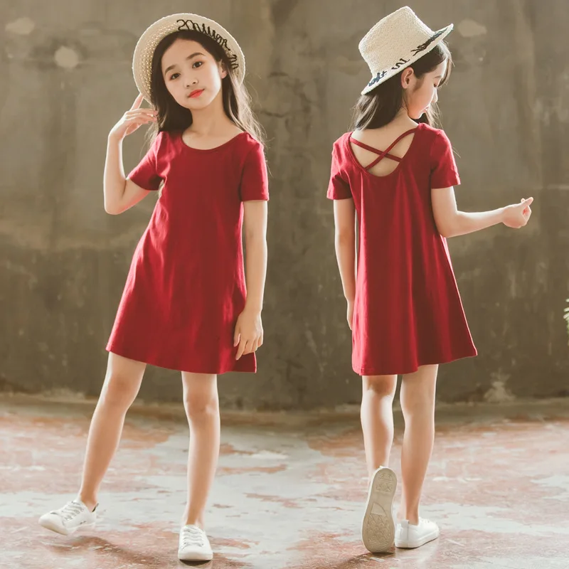 Girls Dress Solid Color Casual Slim Dress 2021 Summer Kids Short-sleeved Open Back Cross Temperament Dress For Girls 6 8 10 12
Girls Dress Solid Color Casual Slim Dress 2021 Summer Kids Short-sleeved Open Back Cross Temperament Dress For Girls 6 8 10 12