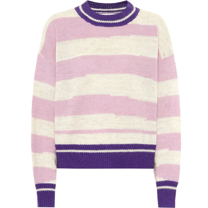 Purple Striped Jumper Round Neck Pullover Loose-fitting Irregular Striped Sweater for Men and Women
Purple Striped Jumper Round Neck Pullover Loose-fitting Irregular Striped Sweater for Men and Women