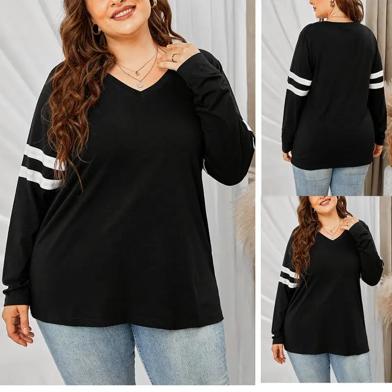 Autumn Solid Color Plus Size Women Long-Sleeved Tops Women Street Casual Home Contrast Color V-Neck Women Black T-Shirt
Autumn Solid Color Plus Size Women Long-Sleeved Tops Women Street Casual Home Contrast Color V-Neck Women Black T-Shirt