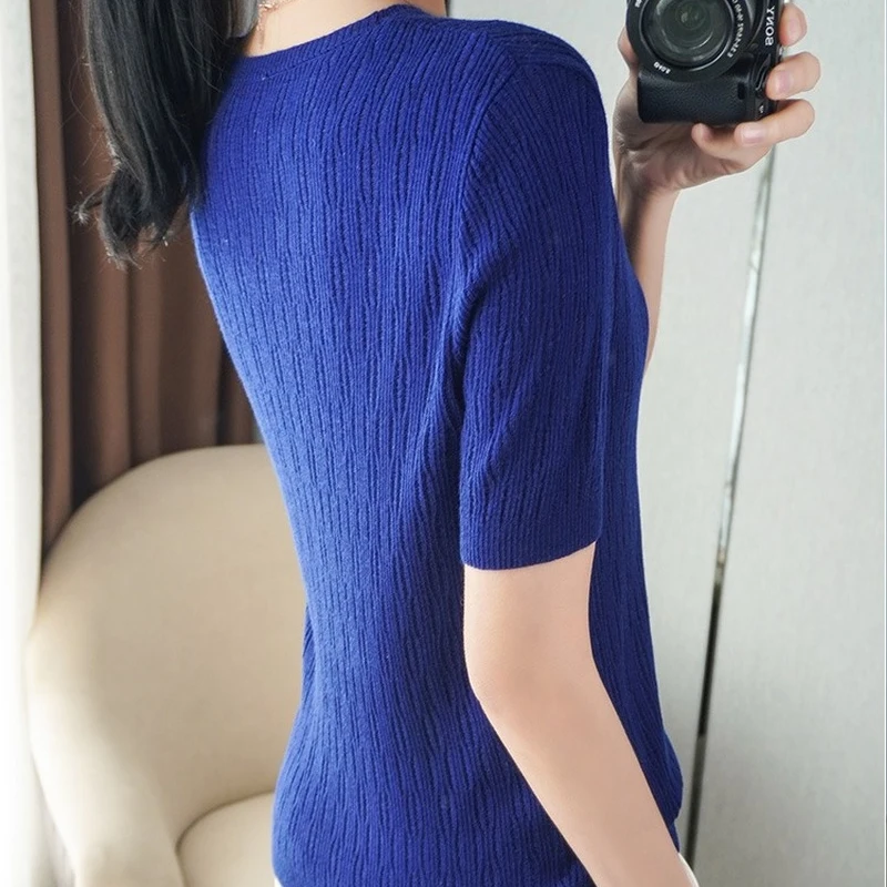 Summer Short Sleeve Women's Loose Thin Pullover Worsted Fashion Tops Bottoming New Round Neck Hollow Knitted Wool Shirt 14649
Summer Short Sleeve Women's Loose Thin Pullover Worsted Fashion Tops Bottoming New Round Neck Hollow Knitted Wool Shirt 14649