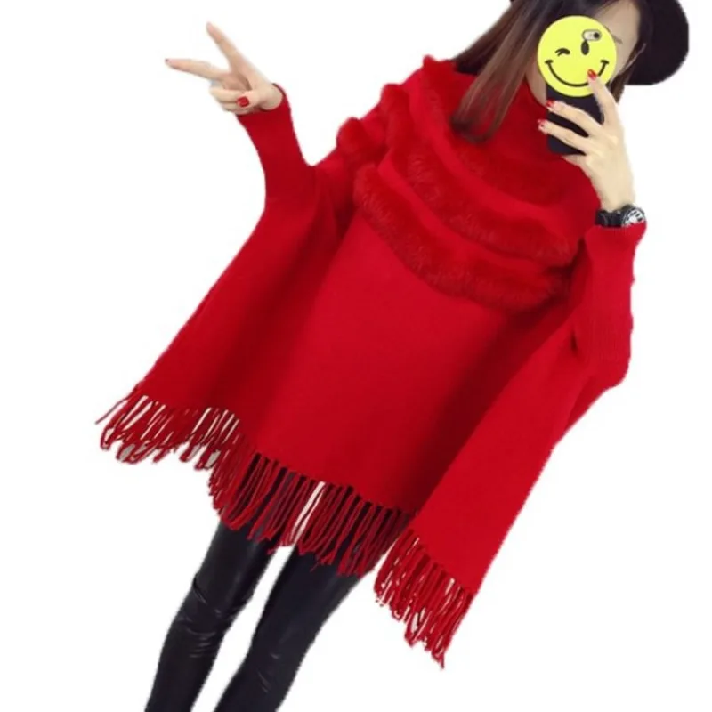 SONDR 2020 New Style Autumn And Winter Sweater High Neck Loose Coat Knit Bat Sleeve Tassled Solid Women's Sweater