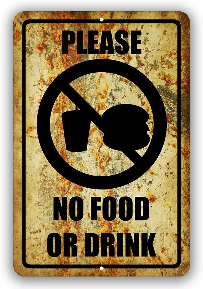 Please No Food Or Drink Business Novelty Tin Sign Indoor and Outdoor use 8"x12" 12"x18"
Please No Food Or Drink Business Novelty Tin Sign Indoor and Outdoor use 8"x12" 12"x18"