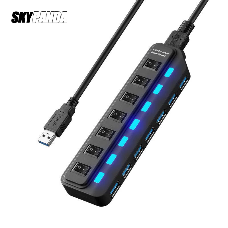 Black 7-port USB 3.0 Hub 60cm Cable Sub-control Switch 5Gbps Super Speed LED Indicator Chargeable Splitter For Multi USB Devices
Black 7-port USB 3.0 Hub 60cm Cable Sub-control Switch 5Gbps Super Speed LED Indicator Chargeable Splitter For Multi USB Devices
