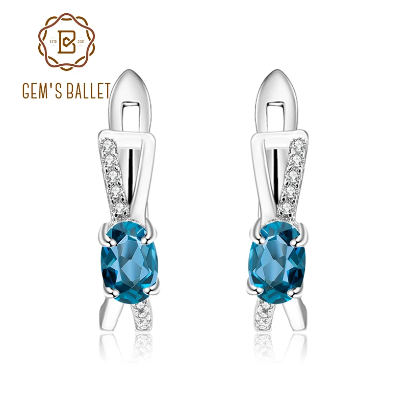 

GEM'S BALLET 1.14Ct Natural London Blue Topaz Earrings 925 Sterling Silver Classic Gemstone Clip Earrings For Women Fine Jewelry