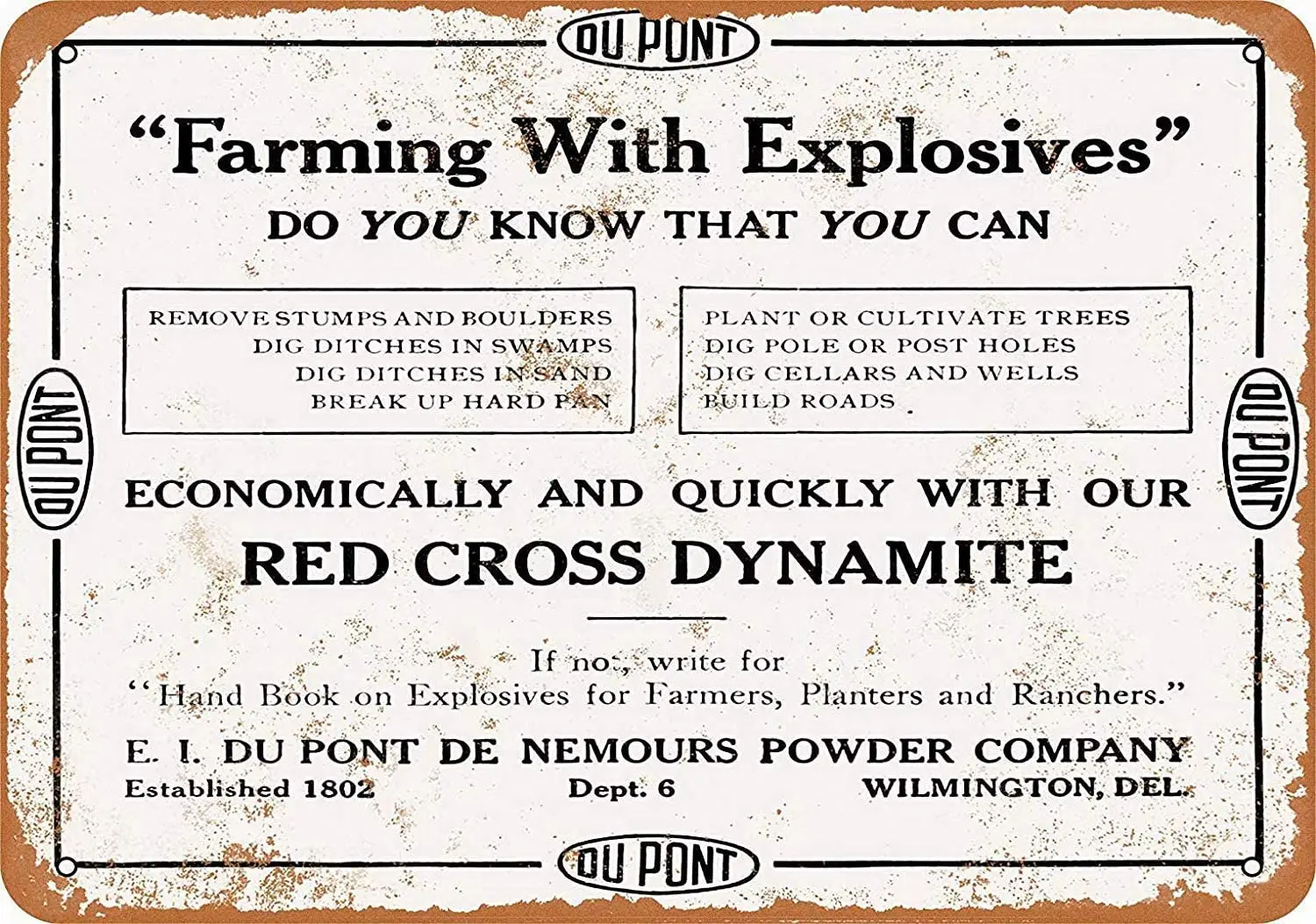 Red Cross Dynamite Farming Explosives Tin Wall Sign Metal Plaque Poster Warning Sign Iron Painting Art Decor for Bar
Red Cross Dynamite Farming Explosives Tin Wall Sign Metal Plaque Poster Warning Sign Iron Painting Art Decor for Bar