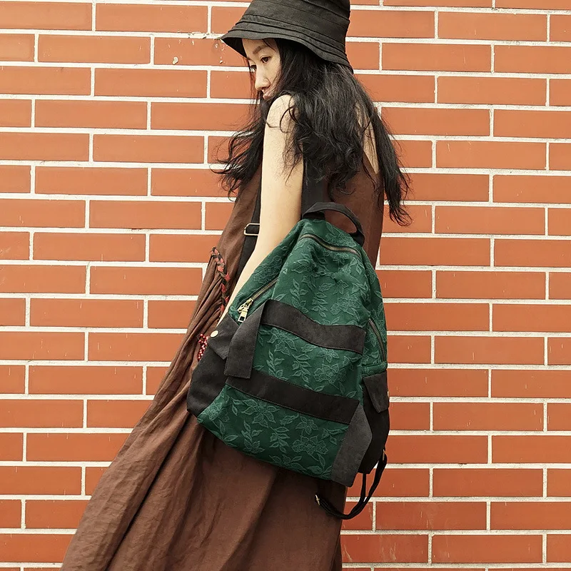 

Новый Зеленый Модный трендовый рюкзак из хлопка и льна Женская Оригинальная дизайнерская винтажная жаккардовая сумка через плечо